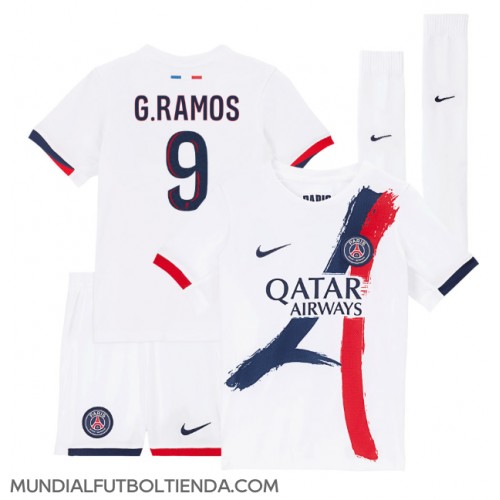 Camiseta Paris Saint-Germain Goncalo Ramos #9 Segunda Equipación Replica 2024-25 para niños mangas cortas (+ Pantalones cortos)